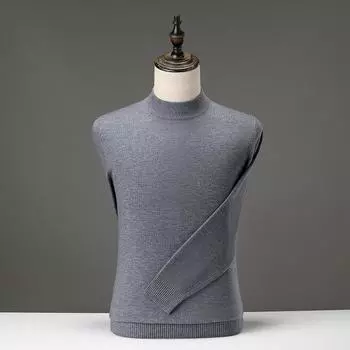 Осенне-зимний мужской однотонный высокоэластичный утолщенный вязаный свитер, модный тренд, теплая рубашка с низом, мужской облегающий универсальный топ для мужчин 165