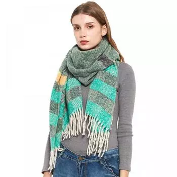 Осенне-зимний мужской полосатый шарф с бахромой, женская теплая шаль бежевый