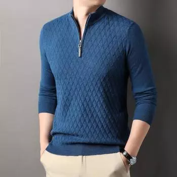Осенне-зимний мужской полуводолазный трикотажный свитер на молнии с длинными рукавами, однотонный мужской свитер-пуловер S серый