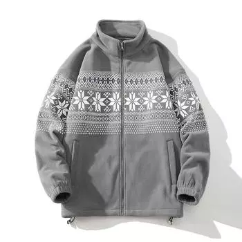 Осенне-зимний мужской повседневный принт в этническом стиле свободный свитер флисовая модная куртка мужской топ M серый