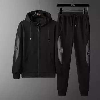 Осенне-зимний мужской повседневный спортивный костюм с капюшоном, кардиган больших размеров, костюм из двух частей M красный