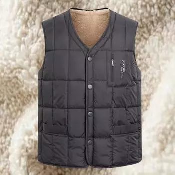 Осенне-зимний мужской пуховый хлопковый жилет для мужчин с утолщенной шерстью большого размера для среднего возраста, пальто из овечьей шерсти, жилет Tide L чёрный