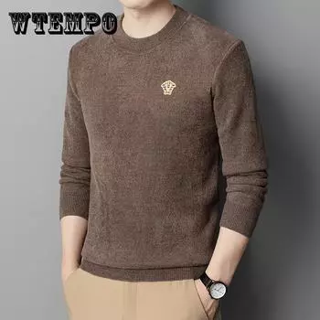 Осенне-зимний мужской пуловер, свитер, синель, корейский повседневный плюшевый утолщенный терморубашка, вязаный свитер M хаки