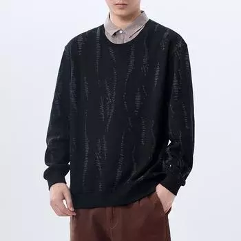 Осенне-зимний мужской свитер из двух частей, американский модный бренд, свободный, большой размер, плотный черный топ, мужская одежда M чёрный