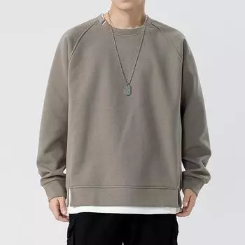 Осенне-зимний мужской свитер из двух частей с круглым вырезом, флисовая утолщенная плотная футболка с длинными рукавами, американский модный бренд, свободный топ M темно серый