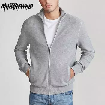 Осенне-зимний мужской свитер, облегающий свитер с высоким воротом, повседневный трикотаж, однотонный кардиган, свитера, повседневная куртка на молнии из чистого хлопка M серый