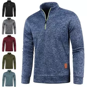 Осенне-зимний мужской свитер с длинными рукавами на молнии и воротником-стойкой, тонкий флисовый топ, однотонный пуловер, спортивный свитер, мужская куртка большого размера XXXXXL чёрный