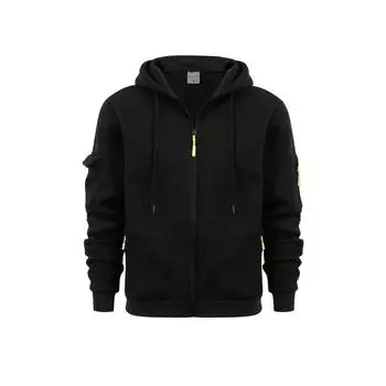 Осенне-зимний мужской свитер с капюшоном на молнии с карманами на рукавах, кардиган, большой размер, свитер, куртка L чёрный