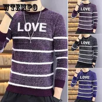 Осенне-зимний мужской свитер с круглым вырезом, напечатанный пуловер, плюс утолщенный бархат, теплая базовая рубашка, мягкий повседневный свитер, термобелье 3XL вино красного