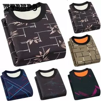 Осенне-зимний мужской свитер с круглым вырезом и принтом в стиле ретро с длинным рукавом, термопуловер, мягкий свободный повседневный свитер, термобелье 2XL