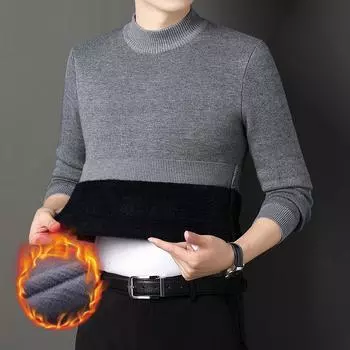 Осенне-зимний мужской свитер с полуворотом, утолщенный, теплый, для молодых и средних мужчин, однотонный, цельный, бархатный, базовый слой M