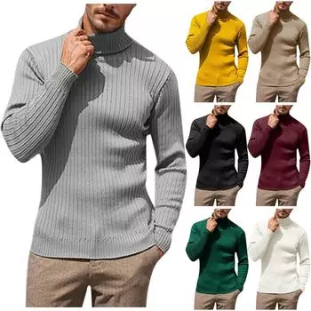 Осенне-зимний мужской свитер с вертикальным воротом, облегающий, с термостойким воротником, вязаный свитер M хаки