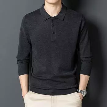 Осенне-зимний мужской свитер среднего возраста в деловом стиле с лацканами, длинный рукав, тонкая трикотажная основа, шерстяная рубашка-боди 165/M