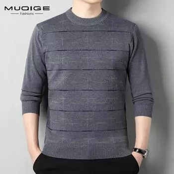 Осенне-зимний мужской свитер, вязаная нижняя рубашка, мужской шерстяной свитер с круглым вырезом, теплая верхняя одежда 165/80A хаки