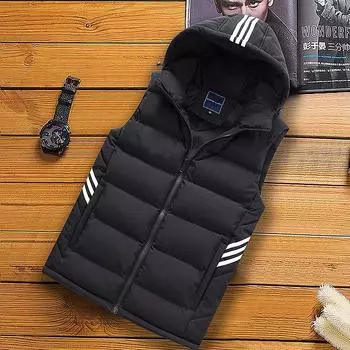 Осенне-зимний мужской толстый теплый однотонный повседневный жилет с капюшоном Мужской хлопковый жилет XL