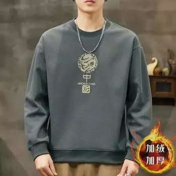 Осенне-зимний мужской тяжелый утолщенный свитер в китайском стиле Guochao Velvet Youth с длинными рукавами M белый