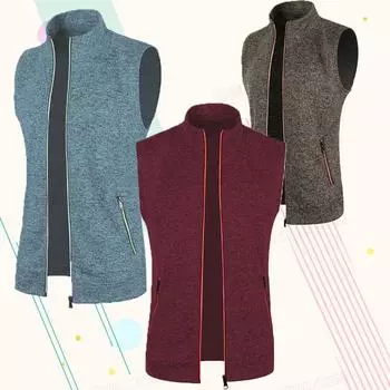Осенне-зимний мужской трикотажный бархатный модный повседневный топ на молнии жилет без рукавов с высоким воротом флисовая однотонная мужская одежда S чёрный