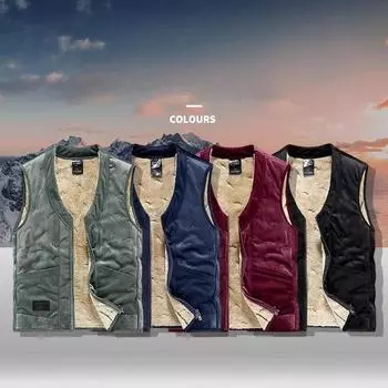 Осенне-зимний мужской утепленный жилет из овечьей шерсти с пухом из чернобурки, без рукавов, с наплечниками L