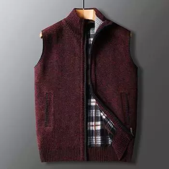 Осенне-зимний мужской вязаный кардиган без рукавов молодежный свободный бархатный на молнии шерстяная одежда M
