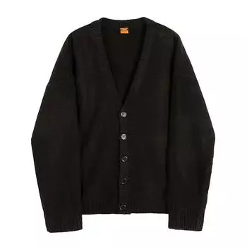 Осенне-зимний мужской вязаный кардиган с V-образным вырезом, однобортный мужской вязаный свитер, свободный однотонный вязаный кардиган, пальто S чёрный