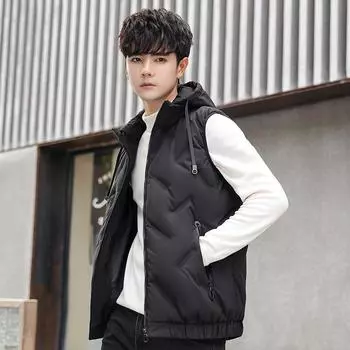 Осенне-зимний мужской жилет с капюшоном, повседневная короткая куртка, мужской жилет S