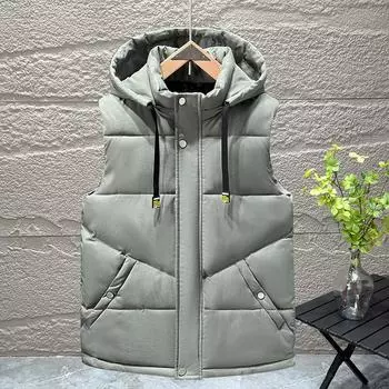 Осенне-зимний мужской жилет со съемным капюшоном, утепленная ветрозащитная теплая куртка без рукавов для пар M чёрный