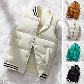 Осенне-зимний мужской жилет, ветрозащитный жилет с воротником-стойкой, свободная куртка без рукавов с хлопковой подкладкой для повседневной носки 2XL зелёный