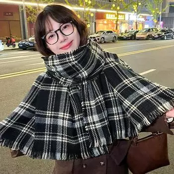 Осенне-зимний новый клетчатый шарф, утолщенный, имитация кашемира, шаль, женский, универсальный, студенческий, для пар, теплый шарф красный
