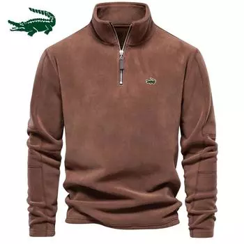 Осенне-зимний новый мужской плюшевый свитер с вышивкой и воротником-стойкой, полумолнией и длинным рукавом, модный и универсальный мужской топ S