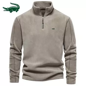 Осенне-зимний новый мужской плюшевый свитер с вышивкой и воротником-стойкой, полумолнией и длинным рукавом, модный и универсальный мужской топ S