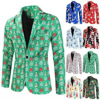 Осенне-зимний новый мужской повседневный костюм, модный рождественский костюм с принтом, мужская куртка XXXL