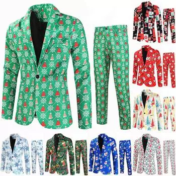 Осенне-зимний новый мужской повседневный костюм, модный рождественский костюм с принтом, мужская куртка XL зелёный