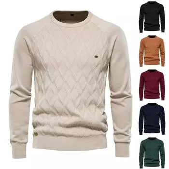 Осенне-зимний новый мужской пуловер с круглым вырезом, однотонная мужская футболка XL синий