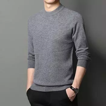 Осенне-зимний новый мужской свитер из овечьей шерсти с круглым вырезом, однотонный универсальный свитер из шерсти S