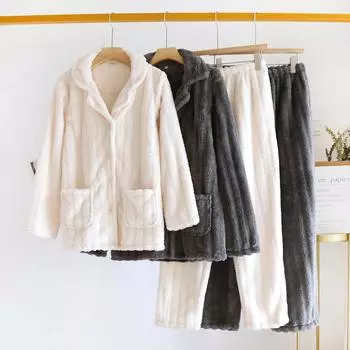 Осенне-зимний новый парный пижамный костюм для мужчин и женщин, фланелевые брюки с длинными рукавами, из двух частей, утолщенные, большого размера, для дома M