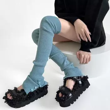 Осенне-зимний новый пикантный вязаный чехол для ног для девушек в балетном стиле с пуговицами, вязаный ворсовый цветной чехол для носков для женщин One size fits all розовый