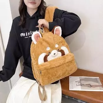 Осенне-зимний новый плюшевый рюкзак с рисунком из мультфильма, милый школьный рюкзак для кампуса, женский рюкзак высокой стоимости, легкий рюкзак для девочек коричневый