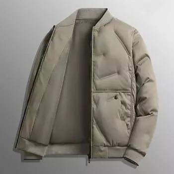 Осенне-зимний новый пуховик для мужчин, легкая куртка на утином пуху, простая куртка с воротником, короткая теплая куртка для молодежи и среднего возраста M дубильная кора