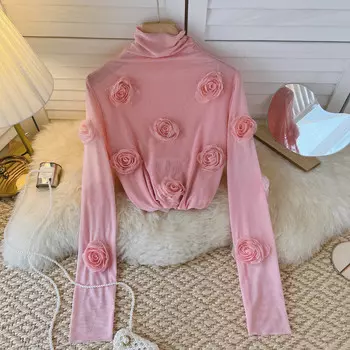 Осенне-зимний новый сексуальный воротник с ворсом, облегающее нижнее белье, дизайн Sense, розовая сетка, французские шикарные топы