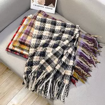 Осенне-зимний новый шарф женский утолщенный искусственный кашемир универсальный студенческий шаль длинный клетчатый шарф 200*68 cm красный