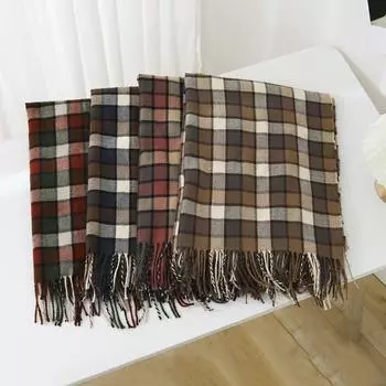 Осенне-зимний новый шарф женский утолщенный искусственный кашемир универсальный студенческий шаль длинный клетчатый шарф 65*200cm темно-синий