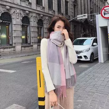 Осенне-зимний новый шарф женский утолщенный искусственный кашемир универсальный студенческий шаль длинный клетчатый шарф 185*65cm