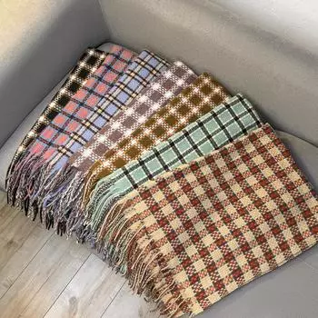 Осенне-зимний новый шарф женский утолщенный искусственный кашемир универсальный студенческий шаль длинный клетчатый шарф 200*68cm верблюд