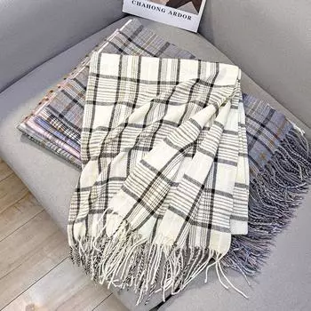 Осенне-зимний новый шарф женский утолщенный искусственный кашемир универсальный студенческий шаль длинный клетчатый шарф 200cm зелёный