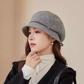 Осенне-зимний новый шерстяной берет женский иностранный универсальный восьмиугольный головной убор термобелье шляпа пояс с короткими полями ухо шляпа M56-58cm