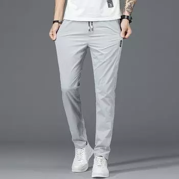 Осенне-зимний новый стиль с плюшевым утолщением/обычные мужские спортивные повседневные брюки с эластичной резинкой на талии, прямые брюки с короткими штанинами, теплые эластичные облегающие 28 серый