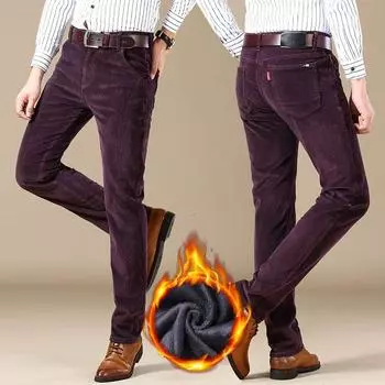 Осенне-зимний новый стиль с толстым бархатом и теплыми легкими бархатными брюками, деловые свободные повседневные прямые длинные брюки, мужские брюки 28 хаки