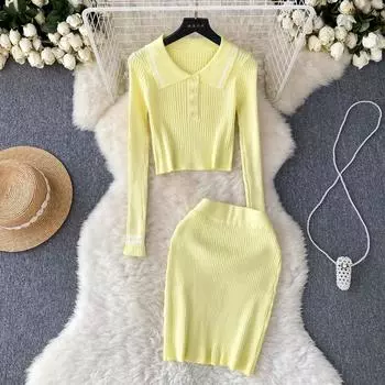 Осенне-зимний новый вязаный топ с длинными рукавами и высокой талией Dopamine Pure Lust Babes, комплект из двух предметов One Size чёрный