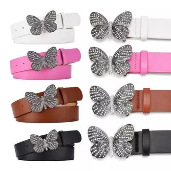 Осенне-зимний новый женский ремень Millennium Sweet Sister со стразами и пряжкой-бабочкой, милое украшение, джинсовый ремень для платья, женский розы красного