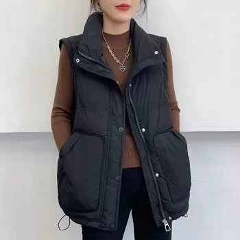 Осенне-зимний новый жилет из хлопка, большой размер, 100 кг, свободный жилет, универсальный жилет, куртка M чёрный